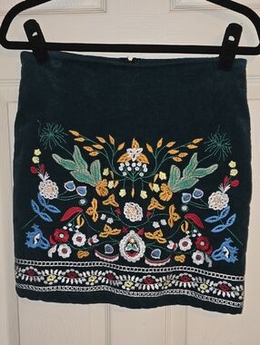 Simplee Apparel Teal Embroidered Floral Mini Skirt